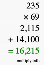 How to calculate 235 times 69 using long multiplication