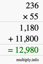 How to calculate 236 times 55 using long multiplication