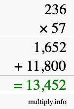 How to calculate 236 times 57 using long multiplication