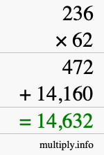 How to calculate 236 times 62 using long multiplication