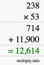 How to calculate 238 times 53 using long multiplication