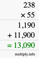 How to calculate 238 times 55 using long multiplication How to calculate 238 times 55 using long multiplication