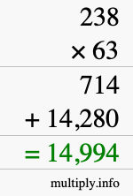 How to calculate 238 times 63 using long multiplication How to calculate 238 times 63 using long multiplication