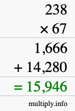 How to calculate 238 times 67 using long multiplication