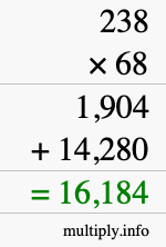 How to calculate 238 times 68 using long multiplication