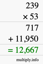 How to calculate 239 times 53 using long multiplication