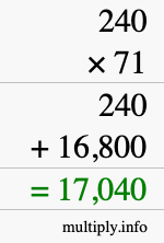 How to calculate 240 times 71 using long multiplication