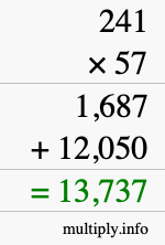 How to calculate 241 times 57 using long multiplication