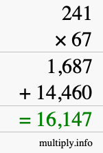 How to calculate 241 times 67 using long multiplication
