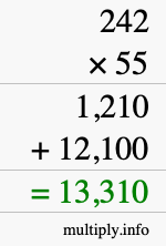 How to calculate 242 times 55 using long multiplication How to calculate 242 times 55 using long multiplication