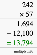 How to calculate 242 times 57 using long multiplication
