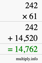 How to calculate 242 times 61 using long multiplication
