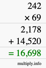 How to calculate 242 times 69 using long multiplication