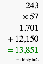 How to calculate 243 times 57 using long multiplication