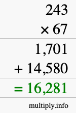 How to calculate 243 times 67 using long multiplication