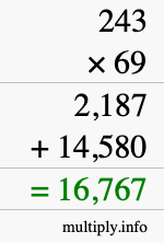 How to calculate 243 times 69 using long multiplication