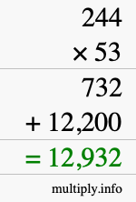 How to calculate 244 times 53 using long multiplication
