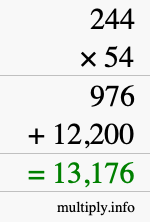 How to calculate 244 times 54 using long multiplication How to calculate 244 times 54 using long multiplication