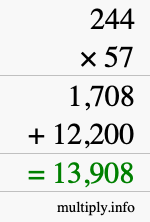 How to calculate 244 times 57 using long multiplication