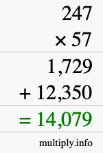 How to calculate 247 times 57 using long multiplication