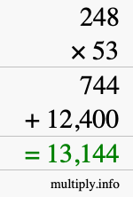 How to calculate 248 times 53 using long multiplication