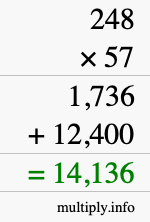 How to calculate 248 times 57 using long multiplication