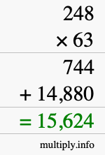 How to calculate 248 times 63 using long multiplication