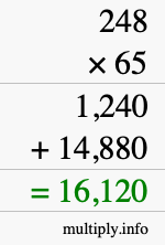How to calculate 248 times 65 using long multiplication How to calculate 248 times 65 using long multiplication