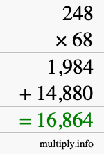 How to calculate 248 times 68 using long multiplication