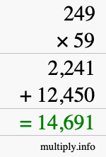 How to calculate 249 times 59 using long multiplication