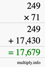 How to calculate 249 times 71 using long multiplication