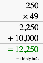 How to calculate 250 times 49 using long multiplication