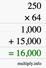 How to calculate 250 times 64 using long multiplication How to calculate 250 times 64 using long multiplication