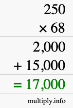 How to calculate 250 times 68 using long multiplication How to calculate 250 times 68 using long multiplication