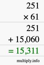 How to calculate 251 times 61 using long multiplication
