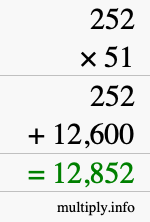 How to calculate 252 times 51 using long multiplication