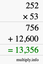 How to calculate 252 times 53 using long multiplication