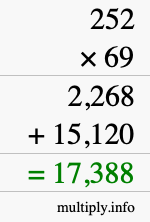How to calculate 252 times 69 using long multiplication