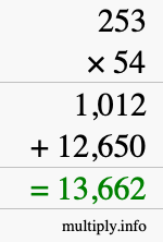 How to calculate 253 times 54 using long multiplication