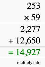 How to calculate 253 times 59 using long multiplication