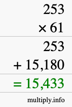 How to calculate 253 times 61 using long multiplication