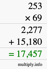 How to calculate 253 times 69 using long multiplication