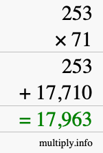 How to calculate 253 times 71 using long multiplication