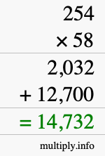 How to calculate 254 times 58 using long multiplication