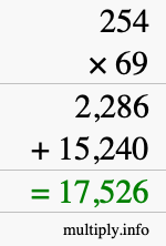 How to calculate 254 times 69 using long multiplication