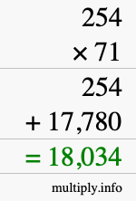How to calculate 254 times 71 using long multiplication