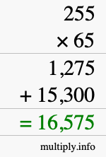 How to calculate 255 times 65 using long multiplication How to calculate 255 times 65 using long multiplication