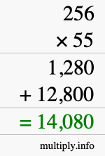 How to calculate 256 times 55 using long multiplication