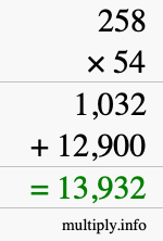 How to calculate 258 times 54 using long multiplication How to calculate 258 times 54 using long multiplication
