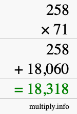 How to calculate 258 times 71 using long multiplication